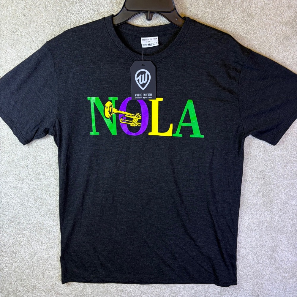 Where I'm‎ From NOLA T Shirt Mens Small Black New Orleans Jazz Trumpet Graphic T